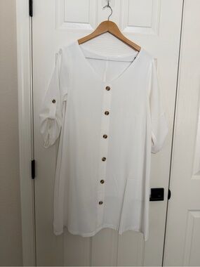 Amazon White Button Down Dress - Lightweight sz L